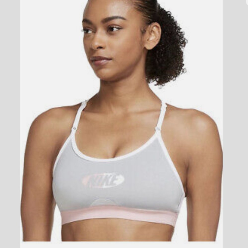 Nike Pro Dri-Fit Indy Light Support Padded Gray & Pink Bra Size L
